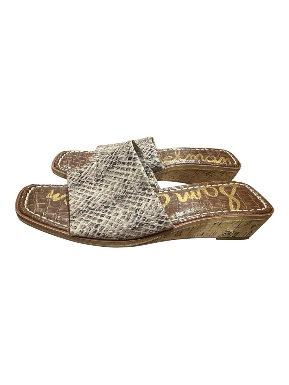 Sam Edelman Neutral Snake-Print Slide Wedges